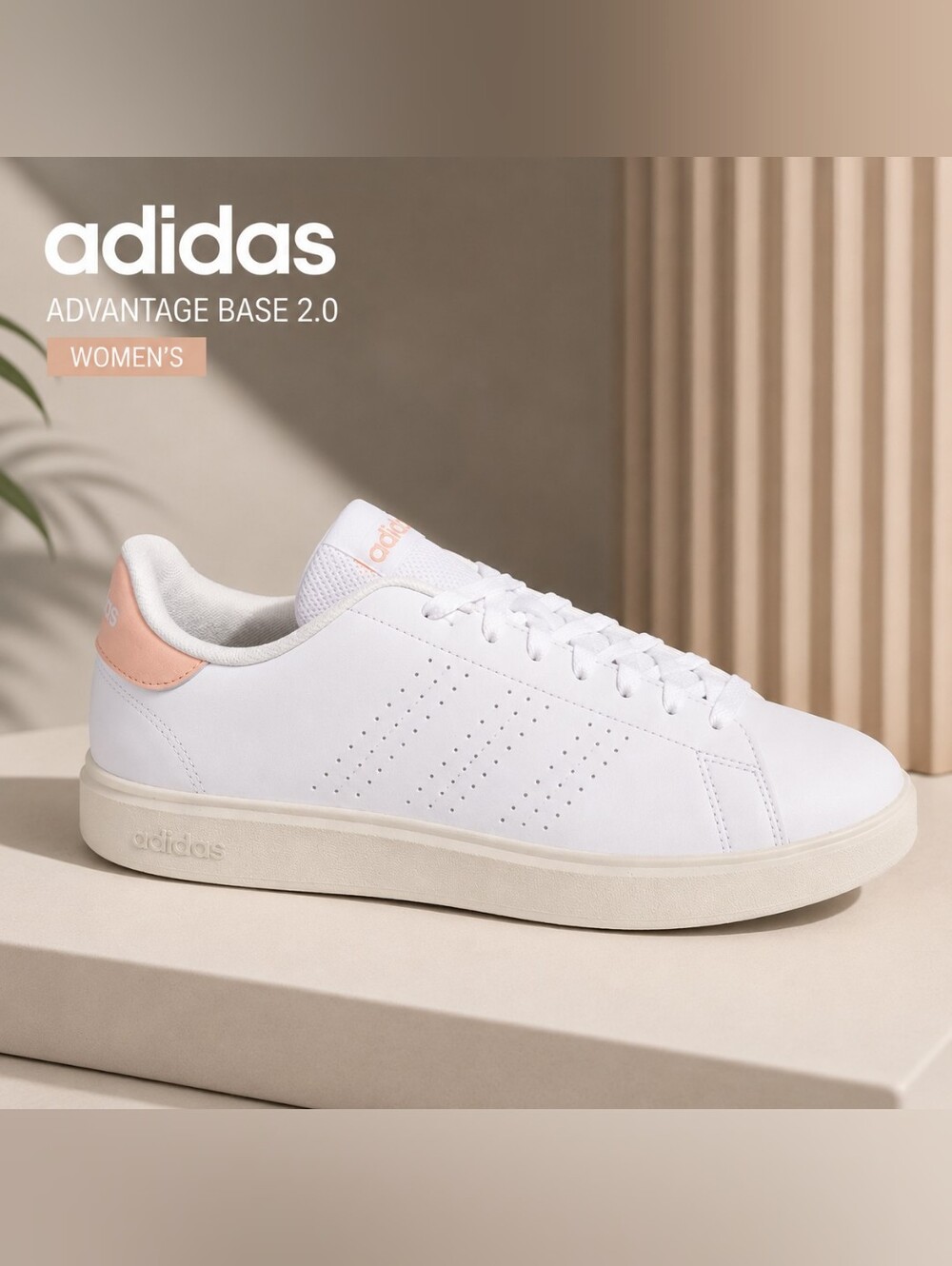 Adidas Advantage Base 2.0 Women’s Sneakers – Cloud White / Blush Pink – Size 10